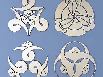 Traditional Decorative Carvings With Intricate Swirls And Bird Motifs On Blue Background 3d model