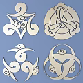 Traditional Decorative Carvings With Intricate Swirls And Bird Motifs On Blue Background