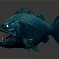 Blue Aquatic Fish With Sharp Teeth Glowing Eyes And Fierce Deep Sea Look
