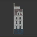 Cartoon Scene of a Multi Story Building with Red Roof White Walls and Blue Facade