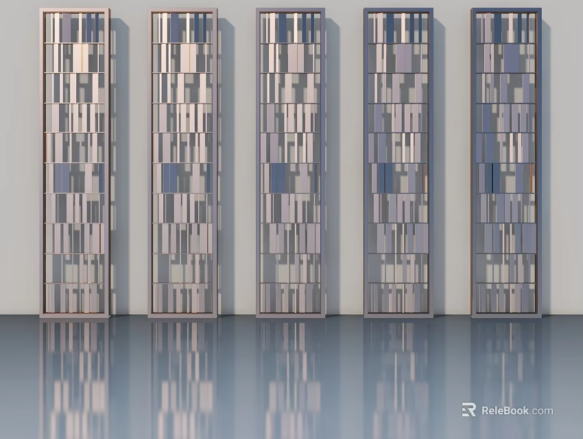 Modern Hinged Doors With Glass Panels And Geometric Patterns In Metal Frames Design 3d model 