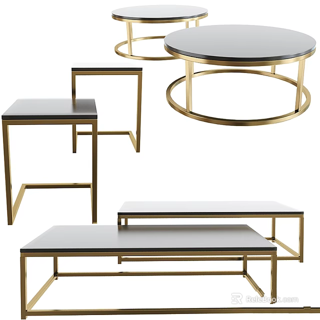 Elegant Modern Coffee Tables With Gold Metal Frame And Marble Top 3d model 