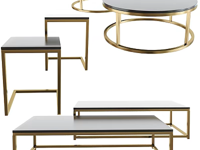 Elegant Modern Coffee Tables With Gold Metal Frame And Marble Top 3d model