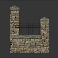 Iron Gate And Stone Pillars With Brick Fence Wall Structure Design