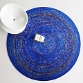 Vibrant Blue Round Area Rug Featuring Spiral Pattern And White Bowl Small Box 3d model