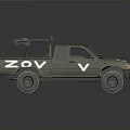 Olive Green Military Pickup With Weapon Mount In Bed Featuring ZOV V 34 CBO Markings