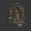 Old Arched Stone Doorway With Wooden Frame Decorative Plants And Stone Blocks