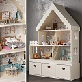 Wooden Dollhouse Style Console Table And Side Cabinet With Heart Drawers And Decorative Storage
