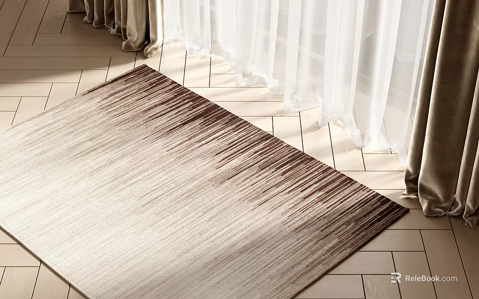 Square Rug With Gradient Design On Tile Floor Near Curtains 3d model