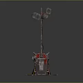 Industrial Mechanical Device With Multiple Horns And Red Engine Components