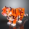 Pixel Art Tiger With Orange Black Stripes And 3D Shiny Surface