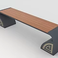 Tech Exhibition Hall Modern Bench With Wooden Panel Top Black Metal Frame And Geometric Patterns