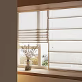 White Window Blinds With Vase On Windowsill And Outdoor View