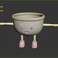 Cartoon White Bowl with Arms Legs and Smiling Face as Household Living Item