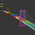 Blue Suspension Bridge 3D Rendering With Tall Towers Suspension Cables And Orange Piers