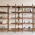 Traditional Wooden Display Shelves with Vases Teaware Books and Decorative Ornaments