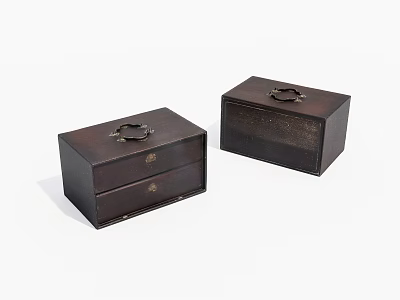 Two Dark Wooden Boxes With Metal Ring Handles And One Drawer 3d model