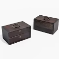 Two Dark Wooden Boxes With Metal Ring Handles And One Drawer