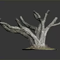 Natural Tree Stump With Twisted Thick Branches On Green Mossy Ground 3d model