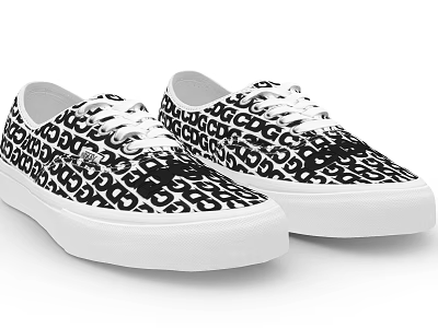 Casual Low Top Canvas Shoes with Black and White Repeating Letter Print and White Sole 3d model