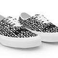 Casual Low Top Canvas Shoes with Black and White Repeating Letter Print and White Sole