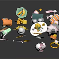 Colorful Various Icons Arranged In Vertical Structure With Black Base And Reflective Effect