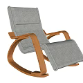 Comfortable Gray Padded Leisure Rocking Chair With Wooden Armrests And Curved Base