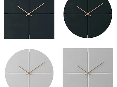 Modern Minimalist Clocks With Square Round Shapes Black White Geometric Divided Panels 3d model