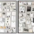 Creative Studio Display of Musical Instruments and Art Supplies with Pins Notes and