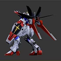 Gundam Robot Figure With Red Blue White Armor Standing Pose And Gun Weapon