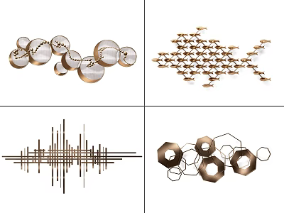 Stylish Modern Wall Decor With Circular Mirrors Geometric Shapes And Linear Patterns 3d model