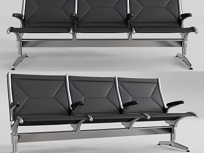 Modern Public Seating With Black Seats Metal Frame And Three Seat Armrests 3d model