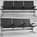 Modern Public Seating With Black Seats Metal Frame And Three Seat Armrests