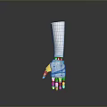 White Robotic Mechanical Arm With Detailed Joints Colorful Wrist Band And Reflective Surface