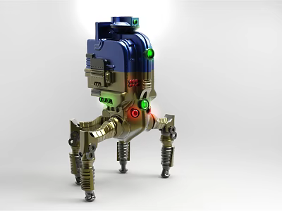 Multi Legged Robot With Blue Metallic Body And Green Red Indicators 3d model