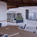 Modern Office Interior Layout With Workstations Meeting Areas Desks And Plants