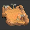 Desert Landscape With Rocky Cliffs Sand Dunes Palm Trees And Small Figure