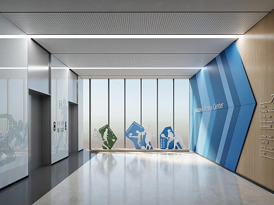 Modern Elevator Hallway Interior Design With Bright Lighting Stylish Wall Decor And Polished Floor 3d model