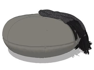Modern Round Gray Ottoman with Black and White Striped Fringe Blanket 3d model