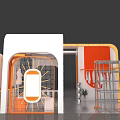 Orange And White Clothing Store Interior With Grid Entrance Mannequin And Metal Racks