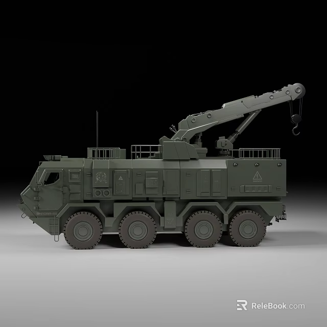 Military Style Green Multi Wheeled Heavy Duty Utility Vehicle With Crane Arm 3d model 