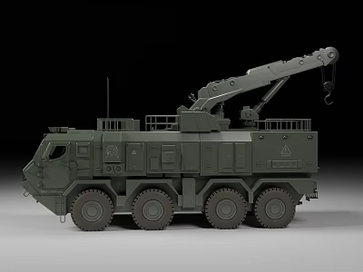 Military Style Green Multi Wheeled Heavy Duty Utility Vehicle With Crane Arm 3d model