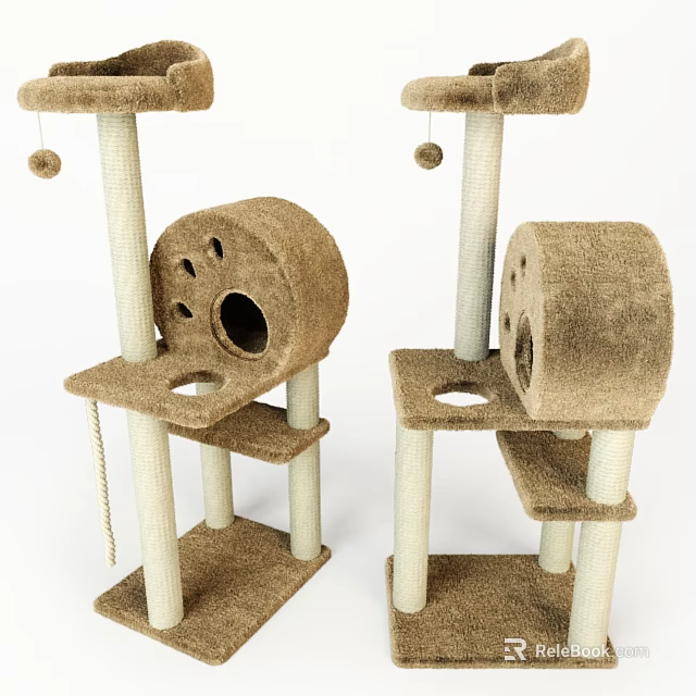 Wall Decor Cat Tree Featuring Plush Platforms Rope Posts And Hanging Balls 3d model 