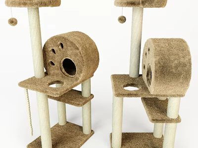 Wall Decor Cat Tree Featuring Plush Platforms Rope Posts And Hanging Balls 3d model