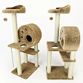 Wall Decor Cat Tree Featuring Plush Platforms Rope Posts And Hanging Balls 3d model