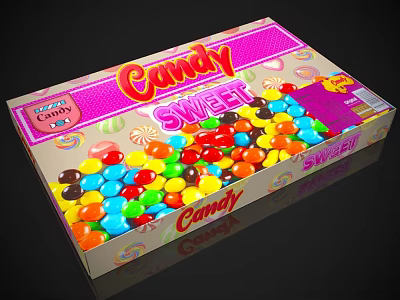 Vibrant Sweet Candy Box Package Filled With Assorted Round Colorful Candies 3d model