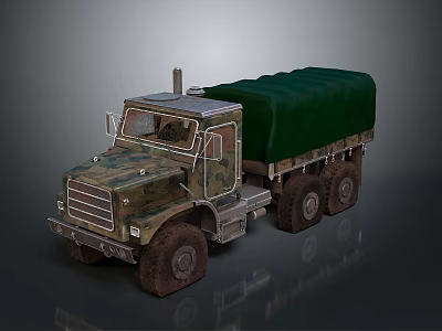 Military Camouflage Transport Truck With Green Canvas Cargo Bed And Six Wheels 3d model
