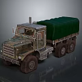 Military Camouflage Transport Truck With Green Canvas Cargo Bed And Six Wheels