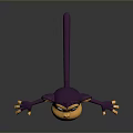 Purple Cartoon Monkey 3D Model With Blue Eyes And Orange Limbs On Black Background