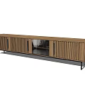 Modern Wooden TV Stand With Slatted Doors And Metal Legs Design